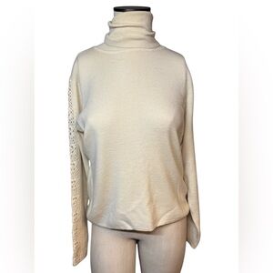Mercer & Madison Italian Merino Wool Ivory Crochet Long Sleeve Sweater Sz L